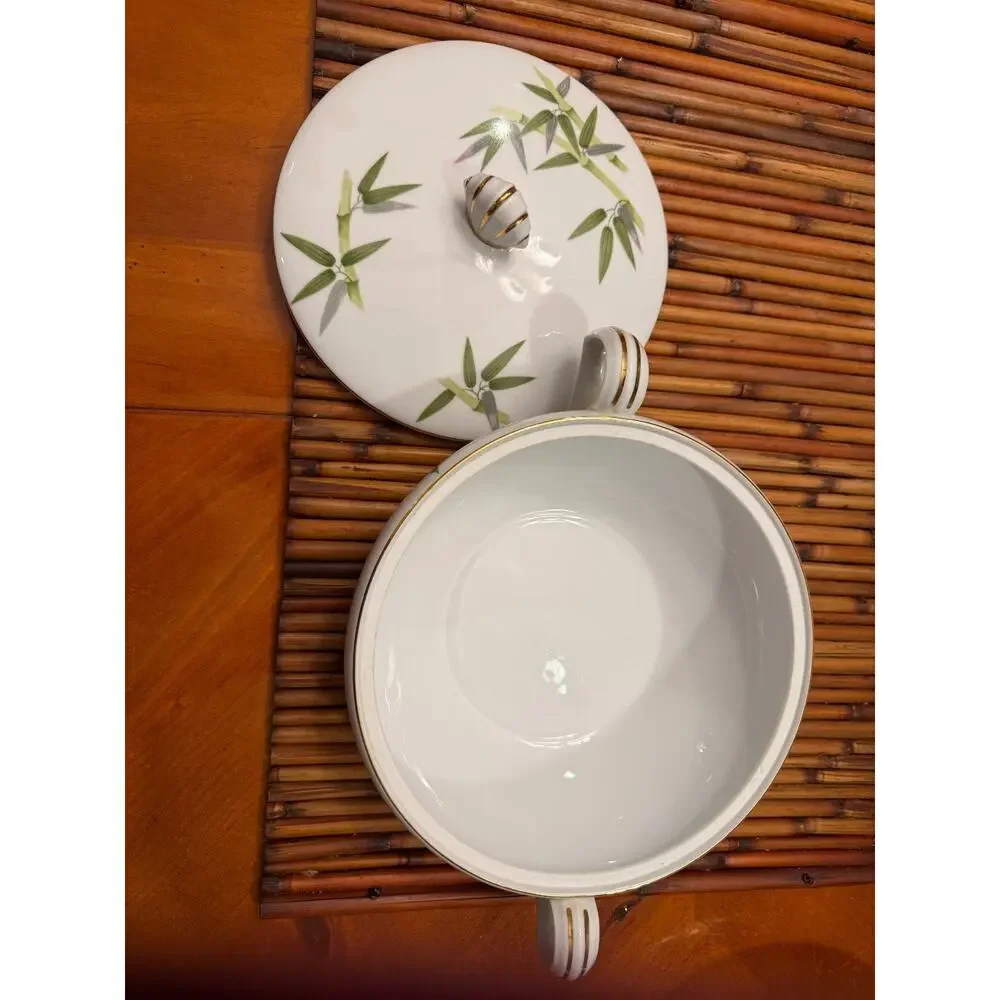 Narumi Bamboo Covered Vegetable Bowl Japan Fine China Gold Trim Serving Dish